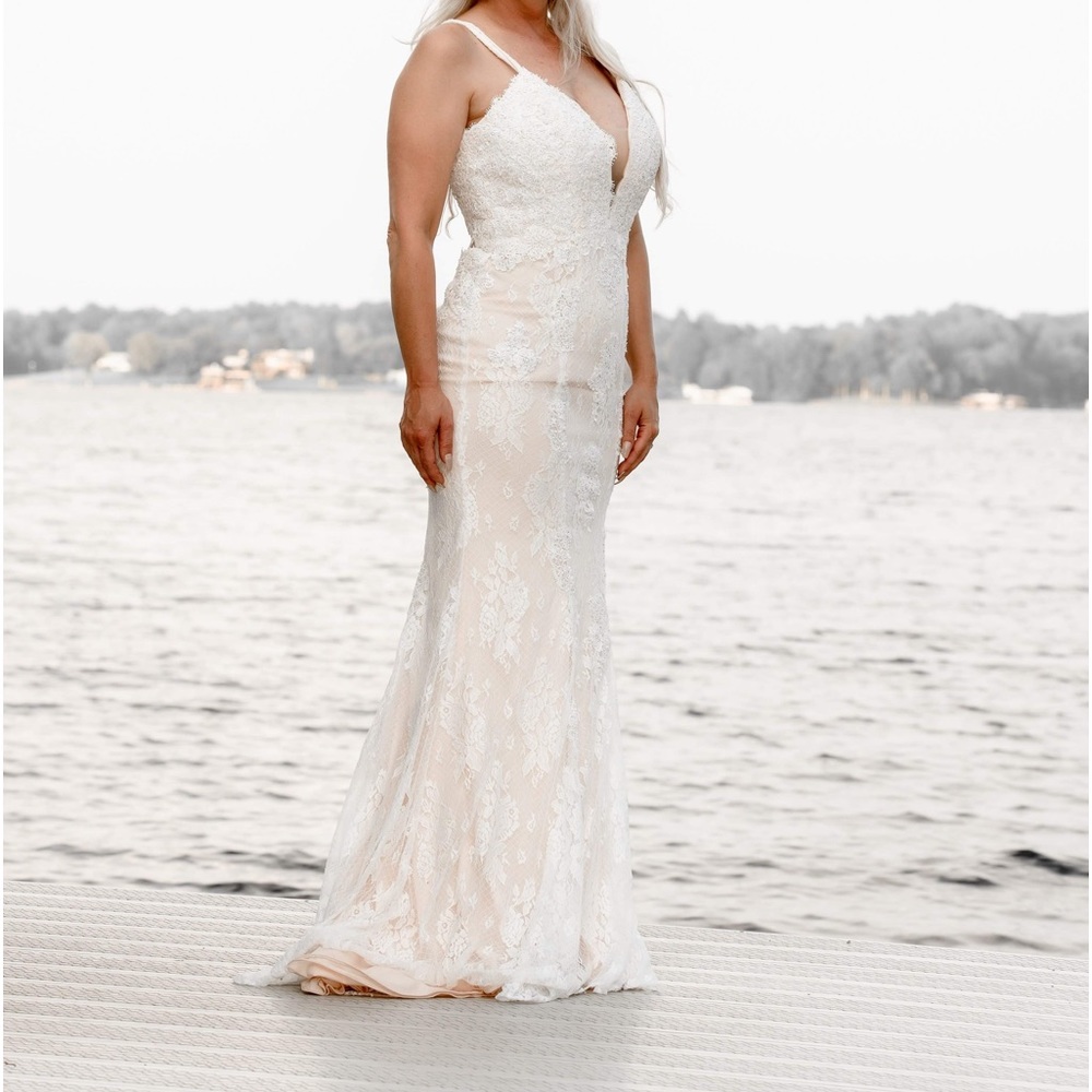 Jovani ivory gold and peach wedding/prom dress